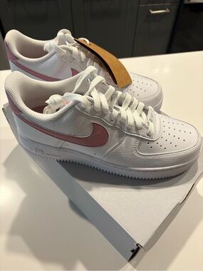 Nike Women's Air Force 1 Low — White with Pink Swoosh